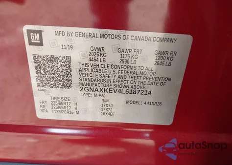 2020 Chevrolet Equinox Fwd Lt 1.5L Turbo from USA, damaged, VIN 2GNAXKEV4L6187214